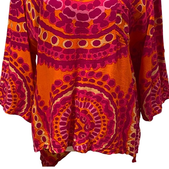 Larsen Gray BOHO MEDALLION PRINT TUNIC TOP Mandala ORANGE PINK YELLOW Medium EUC - Picture 4 of 9